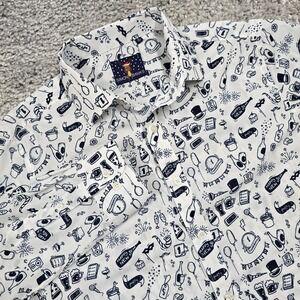 Simon Banks Mens Novelty New Years Eve‎ Print Button Up Shirt Size M Festive Fun